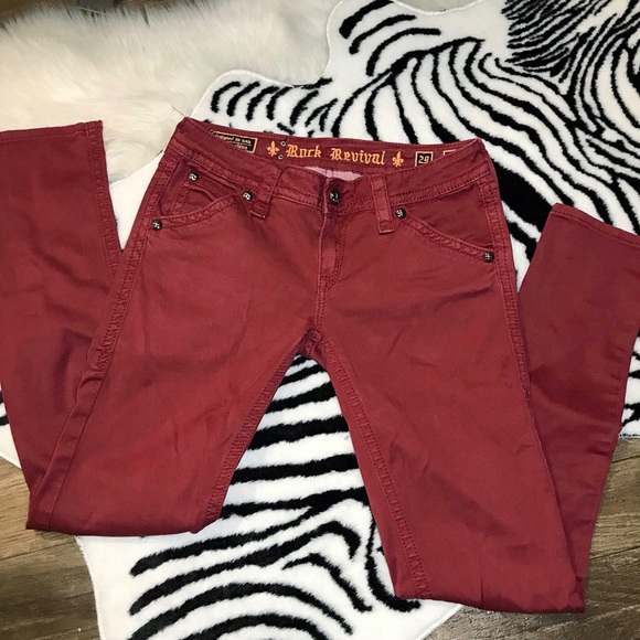 burgundy rock revival jeans